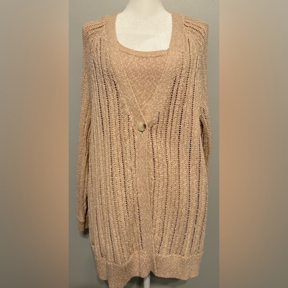 J. Jill Marled Single Button Cardigan and Sweater Tank Set - Size 2X